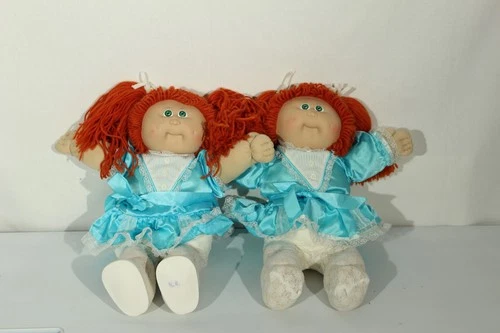 Vintage 1985 Cabbage Patch Kids Twins Red Hair, Green Eyes with Clothes & Diaper