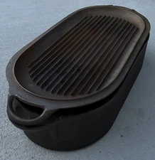 VINTAGE CAST IRON DEEP FISH FRYER 3060 SPORTSMAN PAN + GRIDDLE LID • Made in USA