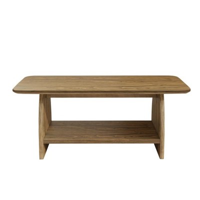 47-Inch Modern Coffee Table with Double-Layer Storage, MDF Material, Rounded