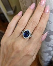 3.00Ct Oval Cut Lab Created Blue Sapphire Wedding Ring 14K White Gold Plated