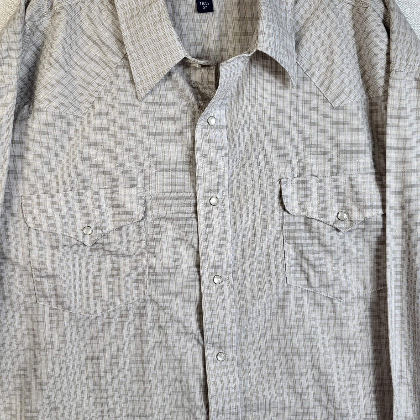 OFF WHITE Camicia elegante Panhandle slim perla a scatto 18 1 2 37 bianco sporco marrone chiaro a quadri cowboy rodeo