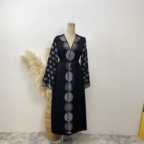 Dubai Muslim Women Abaya Rhinestone Dress Open Kimono Kaftan Robe Islamic Turkey - Picture 10 of 25