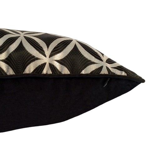Satin Circle Lattice Black Silver 20x30 Decorative Queen Size Pillow