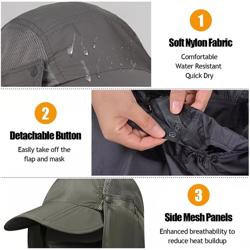 Foldable Fishing Sun Hat with Neck Flap Face Cover for Men Women UV Protection - Picture 5 of 11