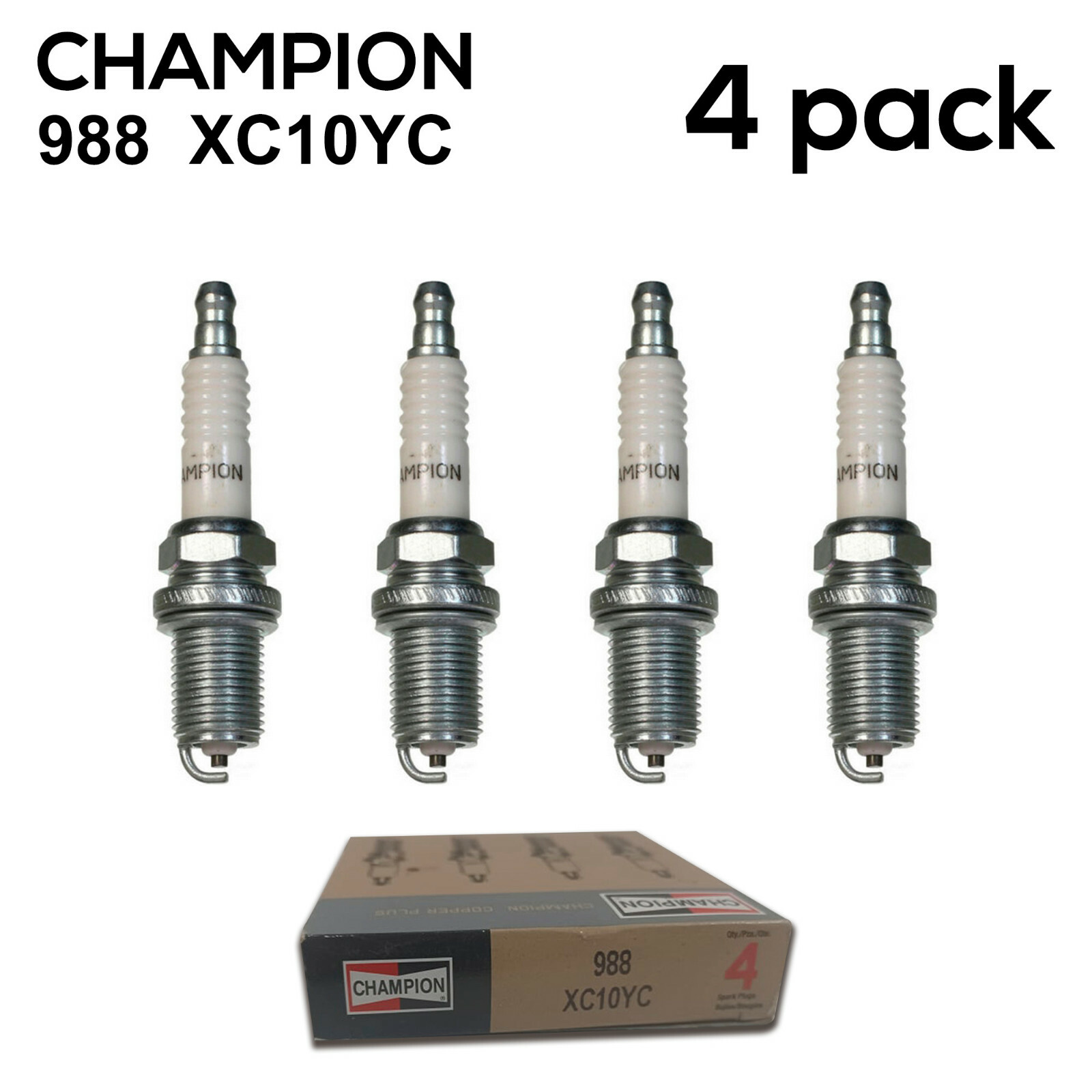 4 pack Champion 988 XC10YC Copper Plus Spark Plugs w/ Nickel Alloy Electrodes