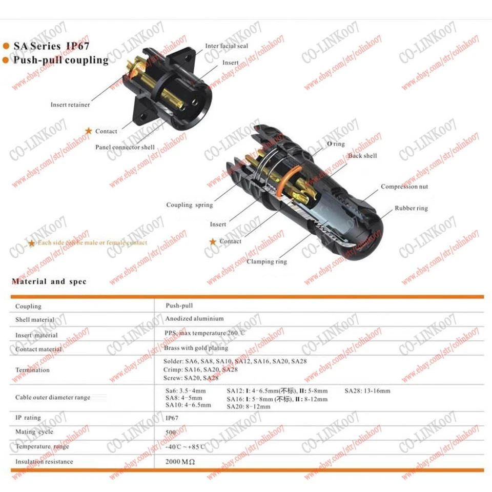 SA12 6 Pin ÷ 12mm Soldering Male IP67 Plug for Lines SA1210/P6 SA1212/S6 WEIPU - Image 3 of 4