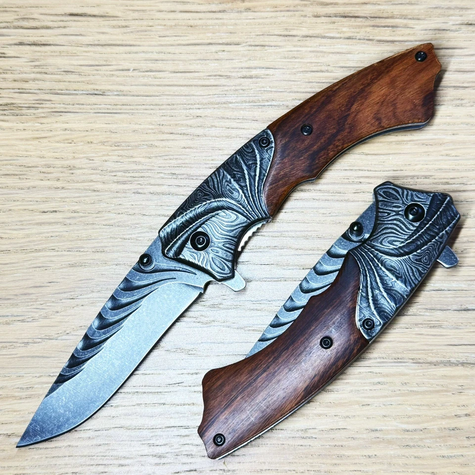 Navaja de Bolsillo Plegable Hoja Asistida por Resorte Coleccionables Clásica Madera 8.5" Foto 2 de 4