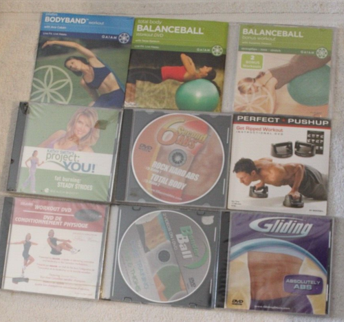 9 NEW workout DVD lot ball band perfect pushup bender gliding 6 second abs caban - Picture 2 of 10