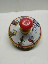 VINTAGE OHIO ART TIN SPINNING TOP. CIRCUS ANIMALS THEME TESTED WORKS GREAT.