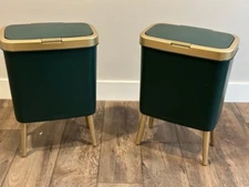 * PROCAD * GREEN/GOLD ' 4 GALLON TRASH CANS ' LOT OF 2 ' FOR SMALL SPACES