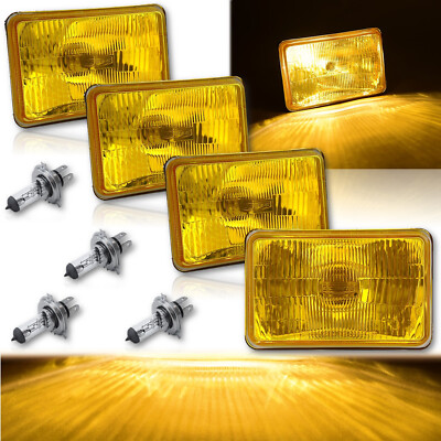 4X6'' Halogen Semi Sealed Stock Yellow Glass H4 Headlight Light Bulb Set 60/55W