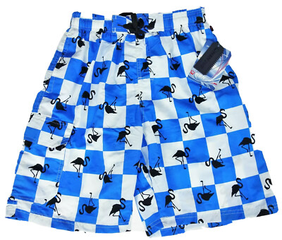 Small NBNgear Flamingo     Swim Trunks  Surf Shorts     Blue White Mesh Lining