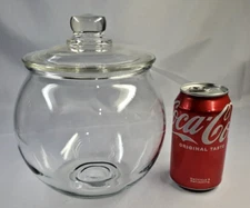 Vtg Clear Glass Candy Jar Canister Terrarium w Lid Circular Orb Apothecary 8"
