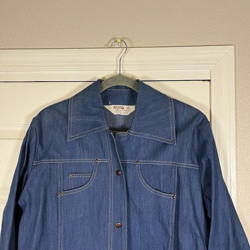 Montgomery Ward Womens 16 Blue Dagger Collar Shirt Jacket Vintage 60s 70s Denim - Picture 4 of 10
