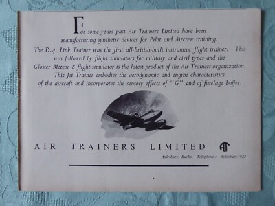 11/1951 PUB AIR TRAINER SIMULATION FLUGSIMULATOR GLOSTER METEOR 8 AD