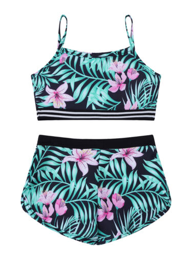 Set tankini bambina tank top + pantaloncini due pezzi costume da bagno sport danza abbigliamento - Foto 42 di 67