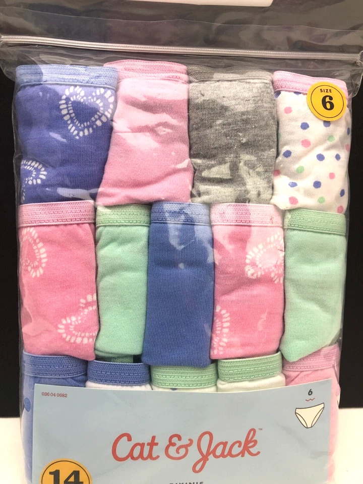14pk Cat & Jack Niñas Talla 6 Bikinis Bragas Multi Colores Ropa Interior Rosa/Verde/Azul Foto 2 de 4