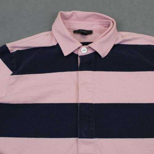J Crew Shirt Mens Small Pink Blue Polo Striped Rugby Long Sleeve Preppy Collered - Picture 2 of 10