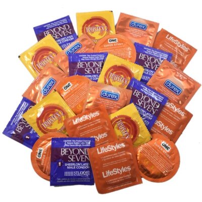Ribbed Condoms Bulk Sampler Assortment Lubricated Studded + Brass Pocket Case