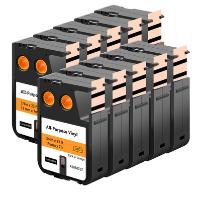 10PK Vinyl Label Tape for DYMO Rhino XTL 1868767 3/4 inch inch Black on Orange