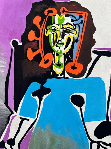 Pablo Picasso (Hecho a Mano) Técnica Mixta sobre Papel Pintura firmada y estampada - Imagen 3 de 3