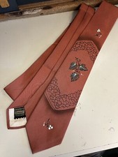 Vintage Hand Painted Tie 40s 50s Nature Leaf Rockabilly Art Design