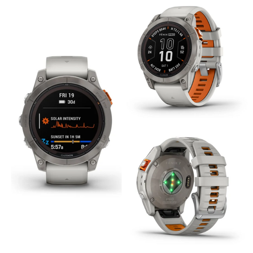 Garmin Fenix 7 PRO Saphir Solar Titan GPS Sportuhr grau mit Bernstein orange - Bild 1 von 10