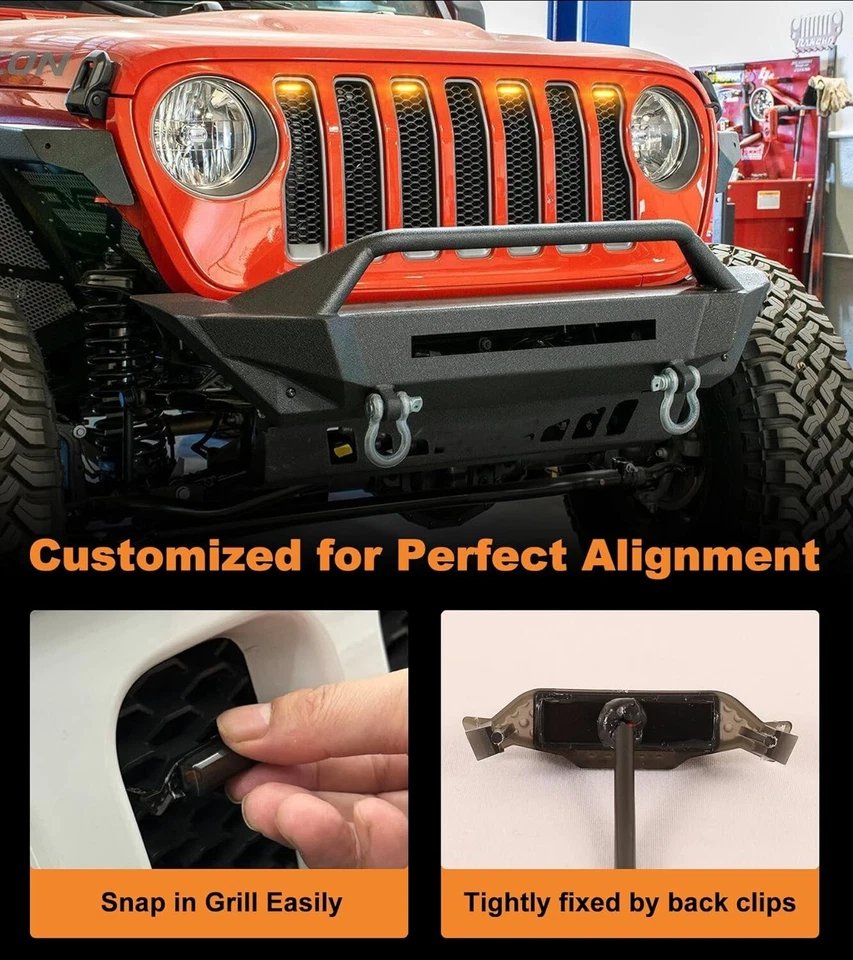Luces de parrilla para Jeep Wrangler JL JLU 2018-2023 parachoques delantero LED marcador de funcionamiento Foto 3 de 4