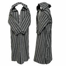 Moroccan Grey Black Striped Wool Blend Hooded Thobe Djellaba