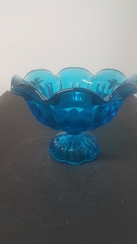Vintage Fenton/ Colonial Blue Glass/ Ruffled Candy Dish/ Footed Compote/ Vanity - Picture 6 of 6