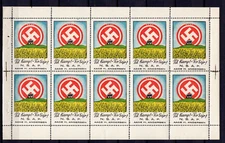GERMANY 3rd REICH NSAP DENMARK VERY RARE PARTY LABEL COMPLETE SHEET PERFECT MNH