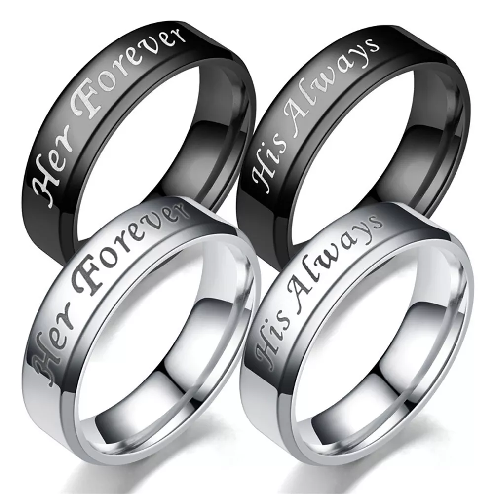 His and Hers Matching Titanium /Silver Blue Wedding Engagement Couple Rings  Set Code: 392 – Forever And Always Jewels