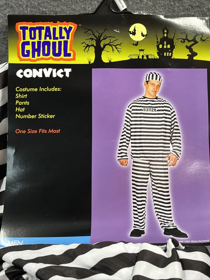 Disfraz de Halloween Totally Ghoul Convict a rayas blancas y negras para hombre talla única Foto 2 de 4