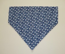 4TH OF JULY PATRIOTIC WHITE PAWS STARS ON NAVY DOG SCARF/BANDANA--S, M, L