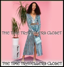 BNWT RIXO RARE Emmy Multi Stripe Sequin Long Sleeve V Neck Midi Dress UK 6 8 XS