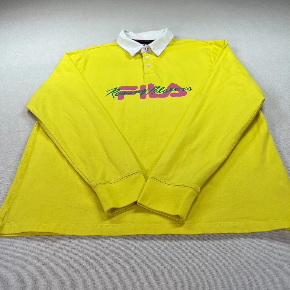 FILA x Rowing Blazers Shirt Men's L Yellow 100% Cotton Rugby Long Sleeve Button - Image 3 of 4