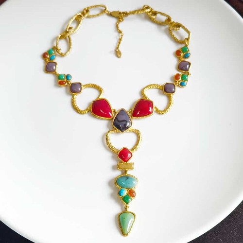 Collana dichiarazione collare resina boho Zara 20" retrò donna festa vacanze gioielli - Foto 1 di 7