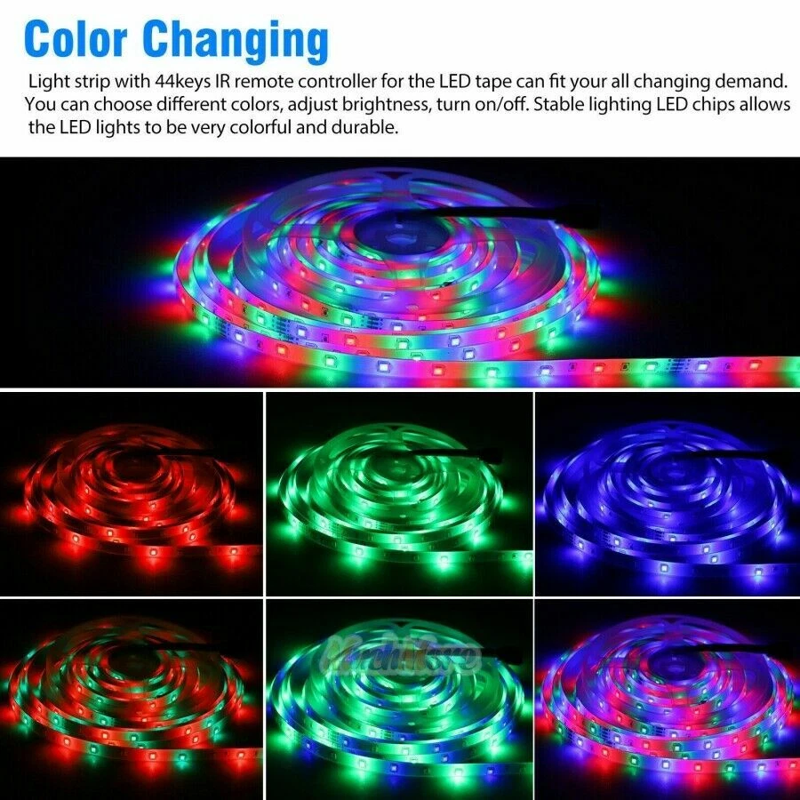 100FT Flexible 3528 RGB LED Strip Light Remote Fairy Light Room Party Waterproof - Image 4 of 4