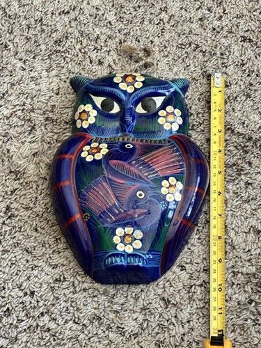 Búho de arcilla mexicano de 10" de alto pintado a mano arte de pared decoración colgante - Imagen 13 de 13