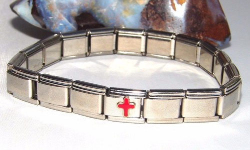 Italian Starter Bracelet Christian Cross AA NA Enamel Stainless Steel 18 Links - Picture 3 of 5