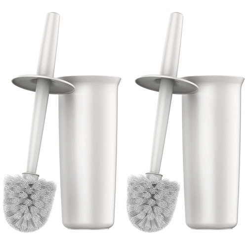 Toilet Bowl Brush and Holder for Bathroom Cleaning, White, 2 Pack