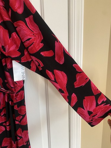 NWT Nine West Black And Red Floral Long Sleeve Faux Wrap Dress Sz 4X - Picture 4 of 9