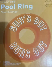 NEW SUNNYLIFE GIANT NEON ORANGE Pool Ring Float SUNS OUT BUNS OUT