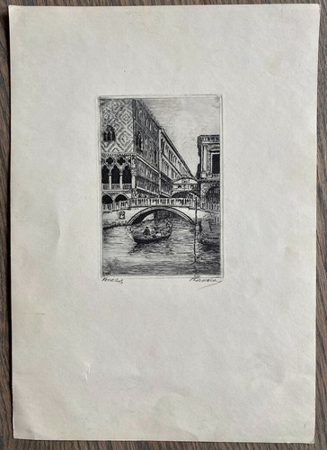 Vintage Venedig Kunstdruck Italien Italien Gondel Original Radierung signiert HAVAS - Bild 2 von 5