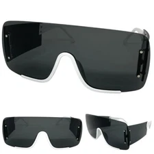 Women Men Oversized Modern Retro Shield Party Raver SUNGLASSES Large White Frame