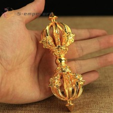 TIBET BUDDHISM ALTAR RITUAL WARE! BLESSED GOLD GILT 11CM NINE BRANCHES DORJE!