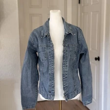 Vtg French Dressing Jeans Womens Sz 8 Blue Denim Jean Jacket Distressed 90s Y2k