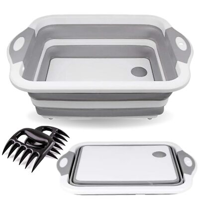 Collapsible Cutting Board with Wash Basin and Drainage Hole; BBQ Prep Tub and...