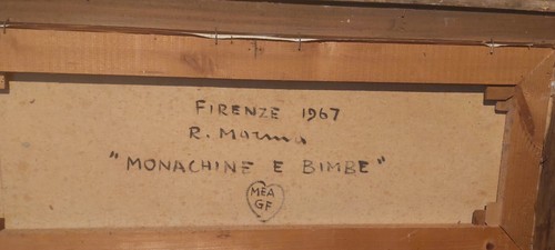 Dipinto Rodolfo Marma 80 X 30 "Monachine e Bimbe " 1967 Olio Su Tela - Imagen 7 de 15