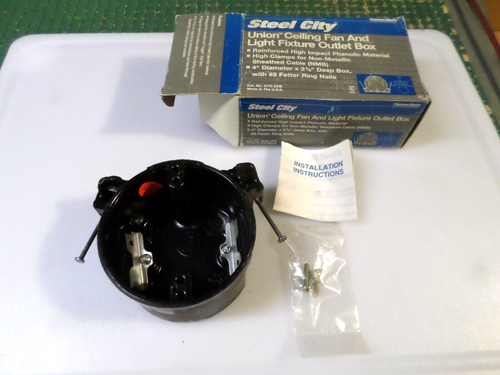Steel City 4170-CFB Union Ceiling Fan and Light Fixture Outlet Box - NIB - Picture 1 of 3